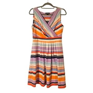 Lands End Women's Fit and Flare Dress Eggshell White Multi Stripe Size Medium